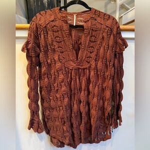 Free People Women's Brown Textured Boho Top. Worn Once!